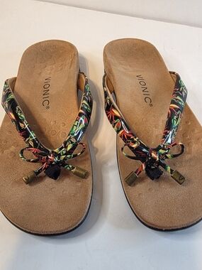Vionic Floral Multicolor Comfort Toe-Post Sandal Orthitic Support Size 6.5